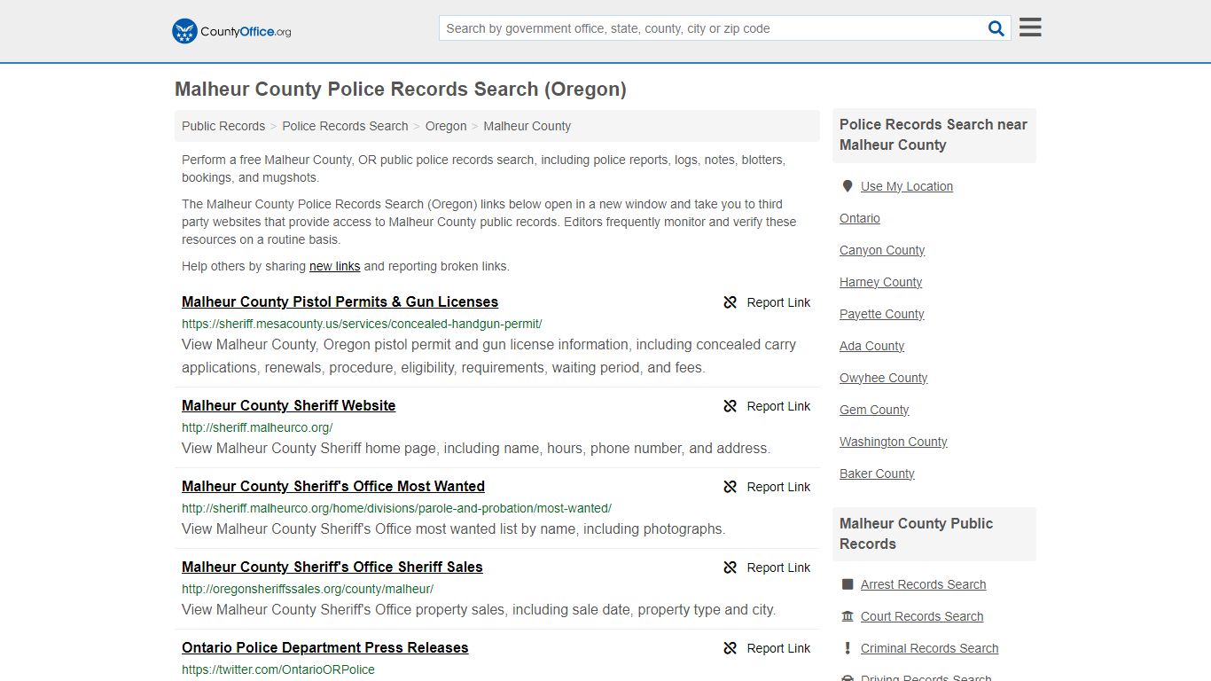 Police Records Search - Malheur County, OR (Accidents & Arrest Records)