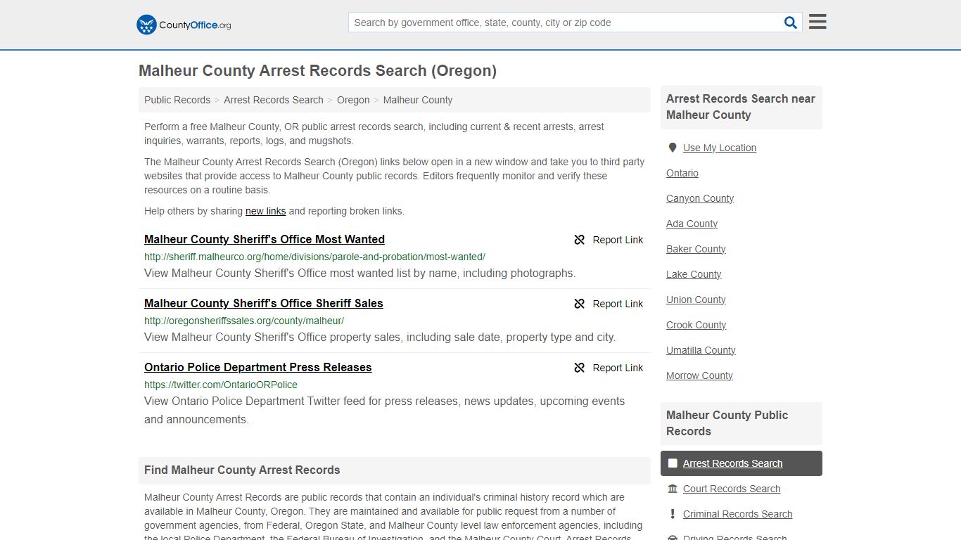 Arrest Records Search - Malheur County, OR (Arrests & Mugshots)