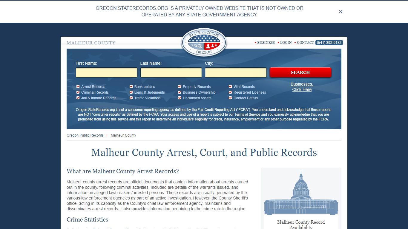 Malheur County Arrest, Court, and Public Records